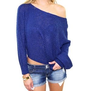 Malibu Asymmetrical Crop Sweater Navy S/M M/L